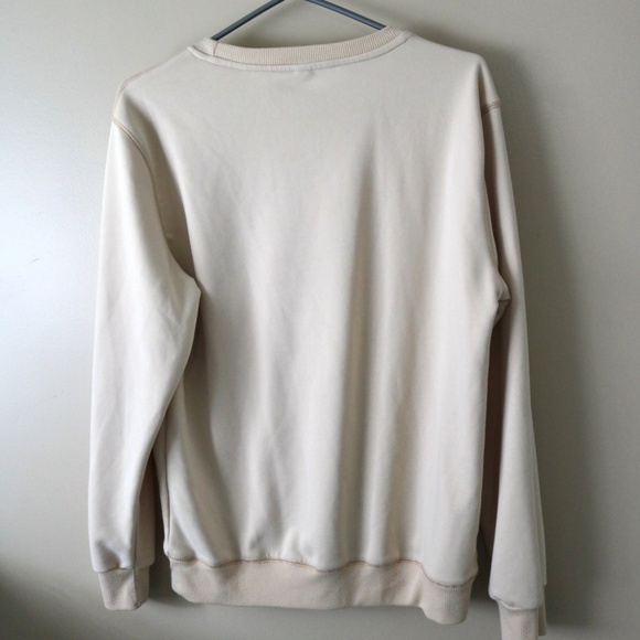 Scribble Dinosaur with Drink Beige Crew Neck Sweater Women's Size Small Cute - Picture 4 of 5